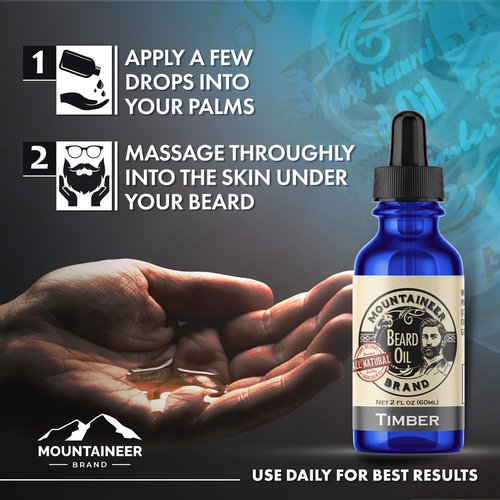 Mountaineer Brand Natural Beard Oil with Timber Scent | Made in West Virgina | Hydrates, Moisturises, Softens & Conditions for Beard Growth | Treats Dry Itchy Beards for Men | 2oz
