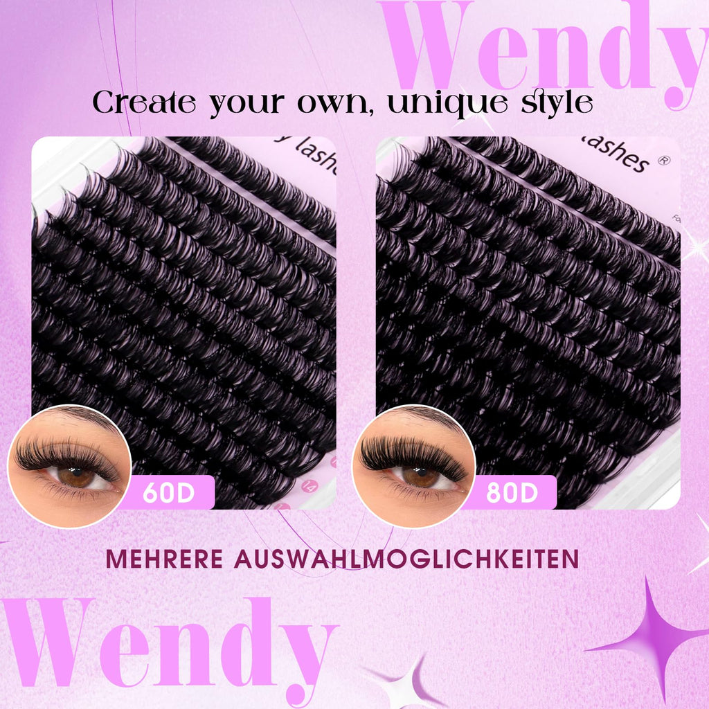 WENDY LASHES Lash Clusters 60D+80D Eyelash Clusters 518PCS Wispy Individual Lashes, 10-18MM D-curly Lash Extension DIY Cluster Eyelash Extensions for Beginners
