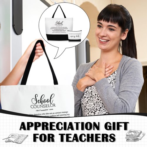 SilTriangle 2 Pcs Guidance Counselor Gifts School Counselor Appreciation Gift Canvas Tote Bag Makeup Cosmetic Bag