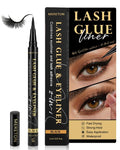 MERETON Lash Glue & Eyeliner Pen - 3-Second Quick Dry, 48H Waterproof, 2 in 1 Black Lash Adhesive for Strip Lashes, Long Lasting Strong Hold, Gentle for Sensitive Eyes (2ml / 0.07oz)