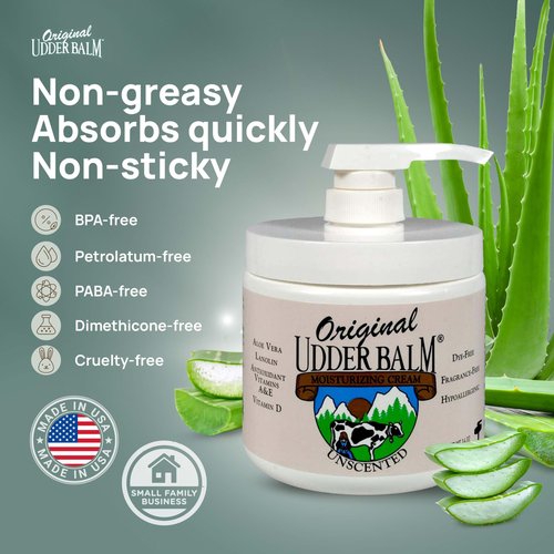 Original Udder Balm Unscented Pump Jar - Made in USA - Hypoallergenic, Dry Skin Relief for Hands, Feet & Face, Moisturizer for Sensitive, Cracked Dry Skin, 16 Fl Oz