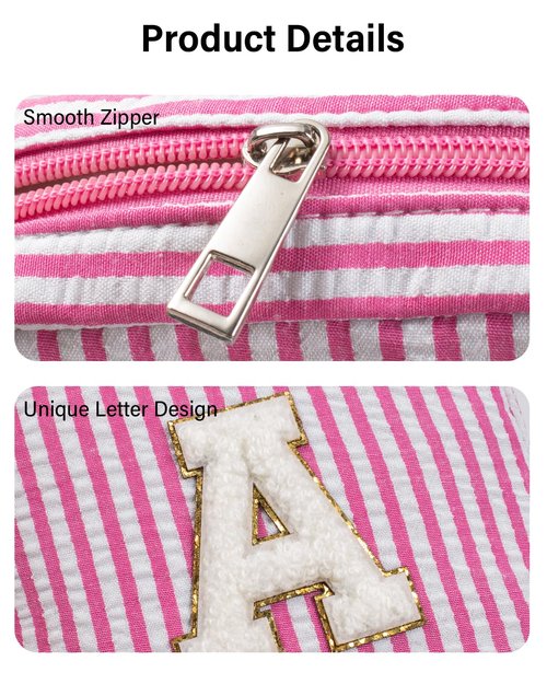 Easter Basket Gifts for Kids Teen Girls- Personalized Initial Cute Pink Cosmetic Makeup Bag Pouch Make Up Bags Travel Toiletry Bag for Her Mom Girlfriend Wife Teacher 18th Birthday Gifts for Girls