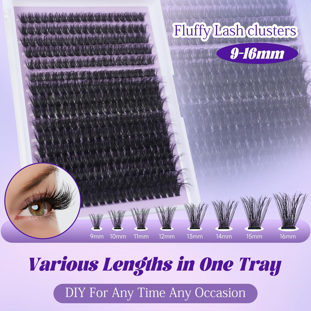 Zociacil 9-16mm 80D Fluffy Lashes Clusters 320pcs Wispy Natural Eyelash Cluster D Curl Extension 0.07D DIY Individual Lashes Cluster at Home for Beginners (80D)