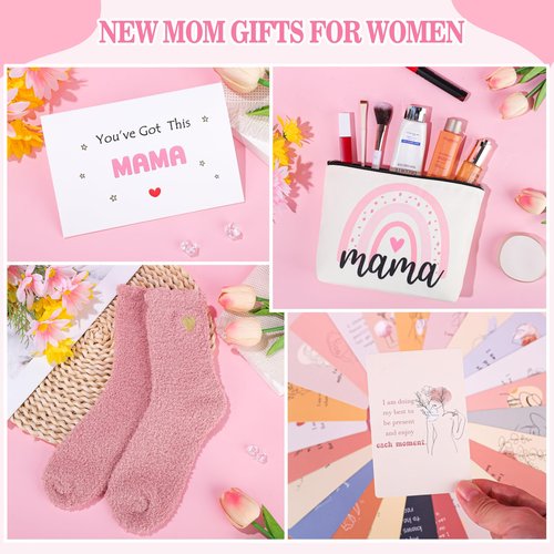 JSTUMB New Mom Gifts, First 1st Mothers Day Birthday Gifts for New Mom Care Package After Baby Postpartum Present for Expecting Mama Basket Set of 7