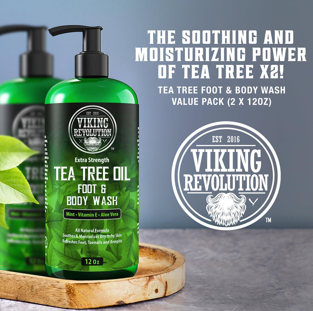 Viking Revolution Tea Tree Oil Body Wash Soap for Men - Helps Athlete's Foot, Toenail, Jock Itch, Eczema, Ringworm & Body Odors - Extra Strength Men's Body Wash (2 Pack)