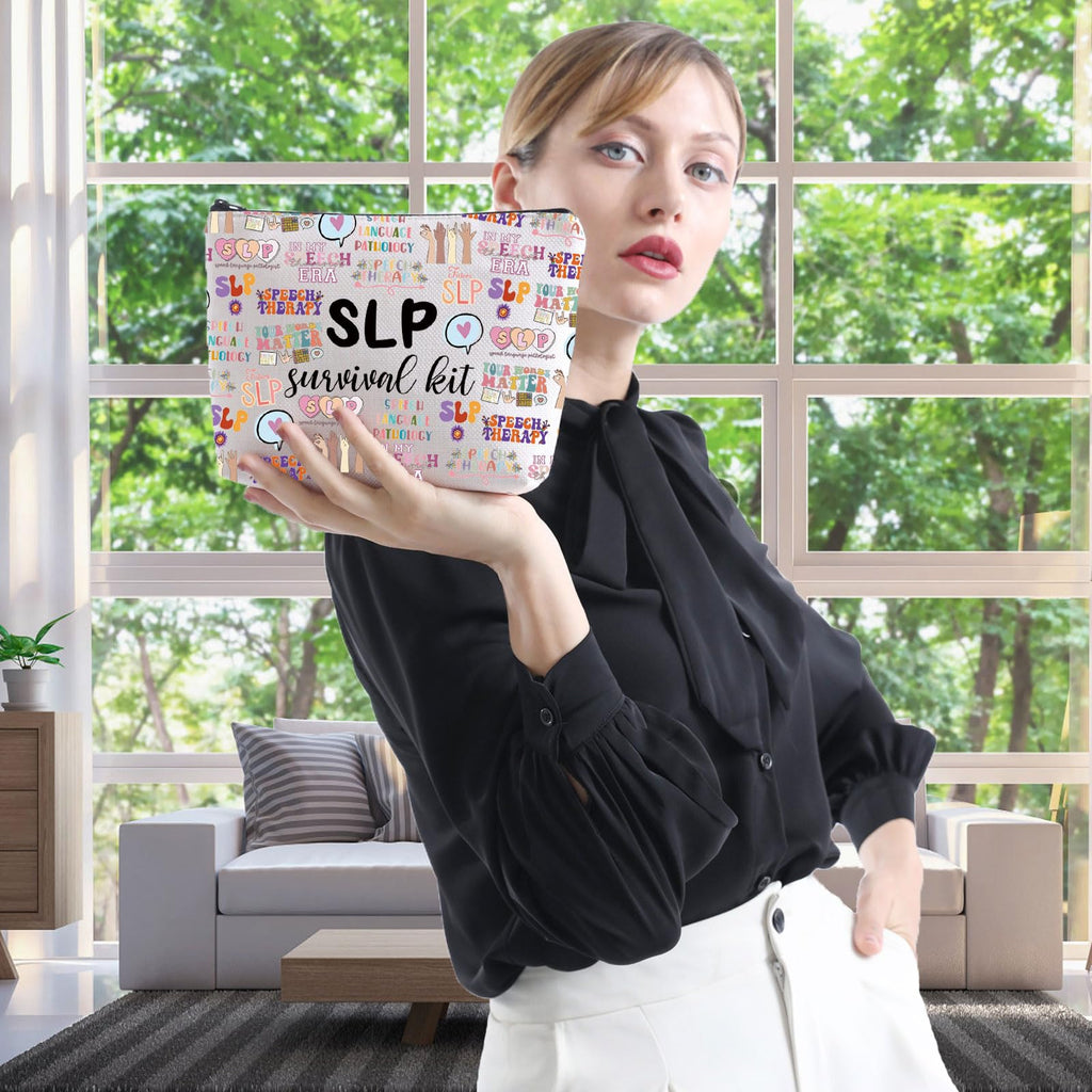 WCGXKO SLP Survival Kit Speech Therapist Gift Zipper Pouch Makeup Bag for Speech Language Pathologist (future SLP)