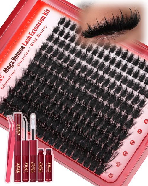 Manga Lash Clusters Kit Fluffy Eyelash Extension Kit Wispy Eyelash Clusters with Spikes D-Curl Lash Extension Kit 12-20MM Cluster Eyelash Extensions Kit with Lash Bond and Seal Fairy Cluster Lashes
