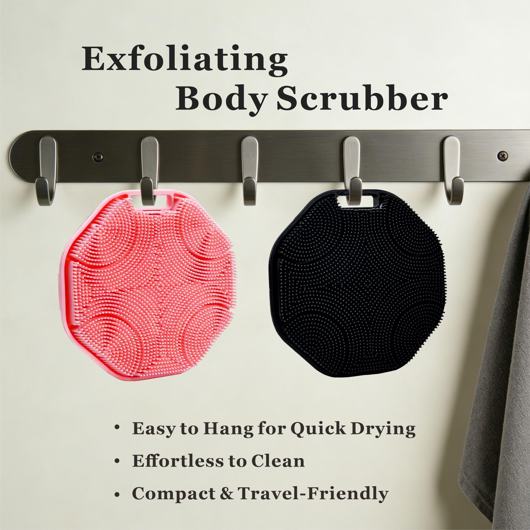 YEADMAL Silicone Body Scrubber 2-Pack, Shower Scrubber with Soft Bristles, Non-Slip Scrubbies for Body, Body Scrubber Exfoliator for Men and Women,Gentle Exfoliating and Lather Well (Black+Pink)