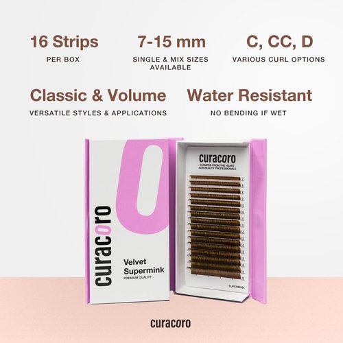 Curacoro Brown Super Mink Lashes Extensions - Multi Selections from 0.03 to 0.07, C CC D Curl, 7-15mm Length Mixed Tray Silk Eyelashes, Individual Eyelash Extensions