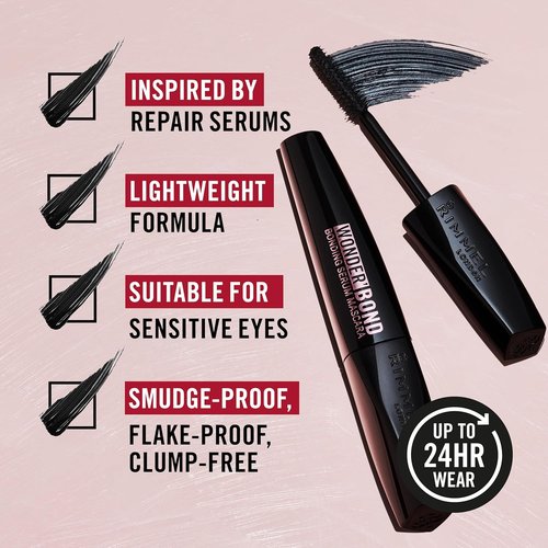Rimmel Wonder'Bond Mascara - Volumizing Bonding Serum with Biotin | 001 Black, Smudge-Proof, 0.39oz