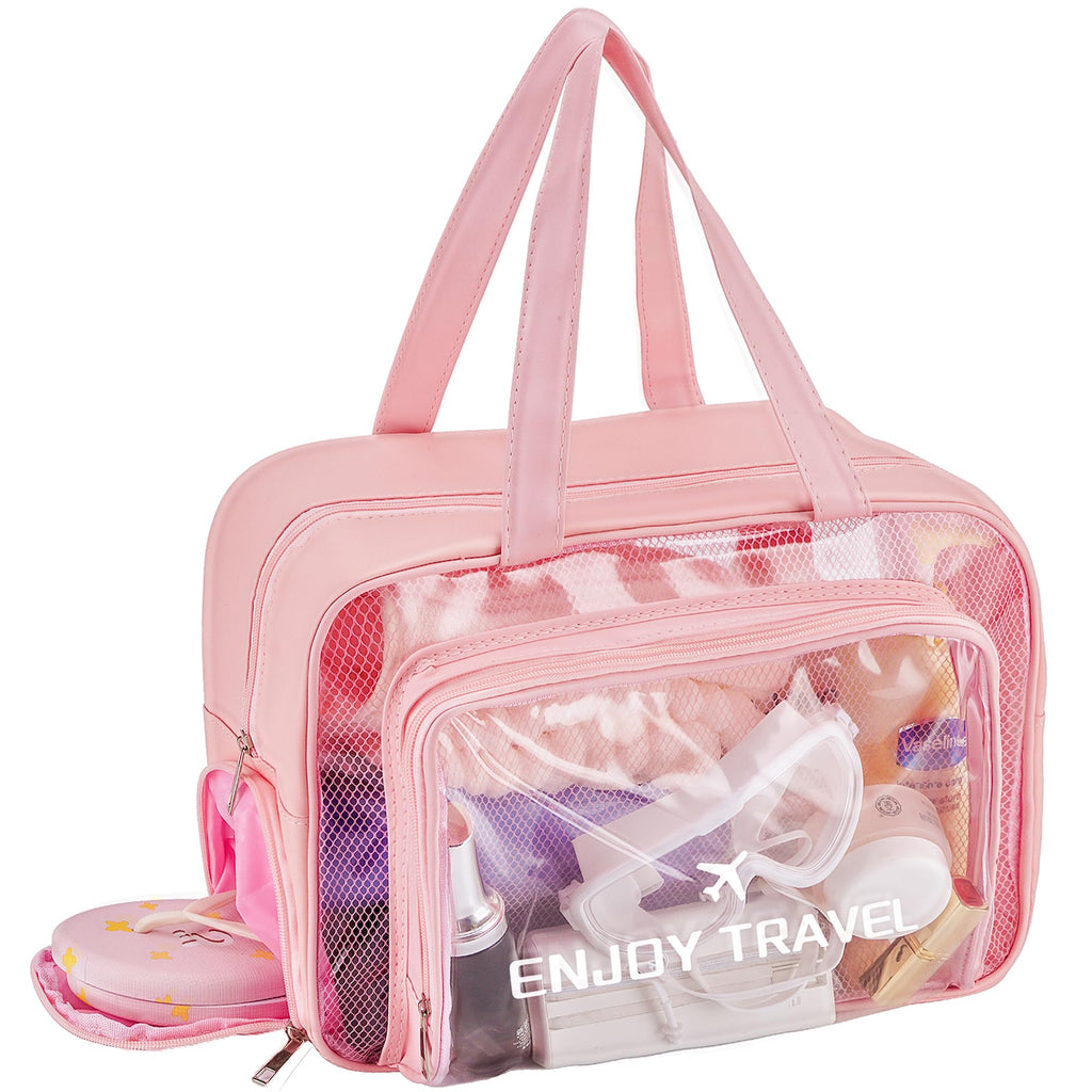 ZTLGE Waterproof Toiletry Bag – Large Capacity Clear PVC Beach Tote Bag, Portable Unisex Travel Makeup Organizer for Swimming, Gym, and Vacation (PINK)