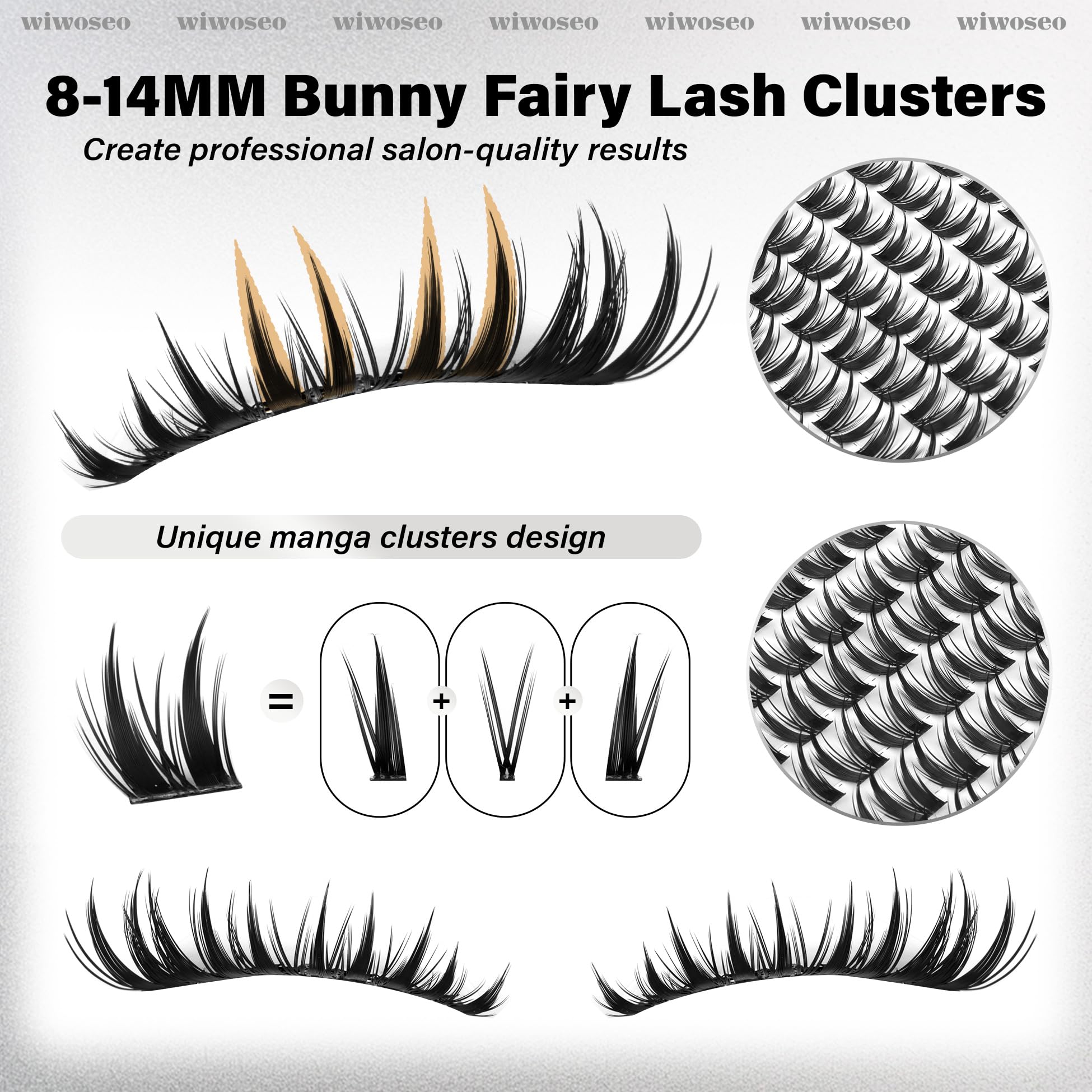 wiwoseo Bunny Lash Clusters Manga Lash Clusters Fairy Lashes Clusters with Spikes Wet Look Eyelash Clusters Flaunt Eyelash Extensions Manga Eyelash Clusters Spiky Lashes Clusters for Beginners