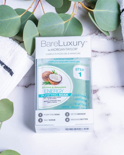 Morgan Taylor BareLuxury 4-Step Complete Pedicure & Manicure Packs - Complete Nail Care Kit with Soak, Masque, Scrub & Massage Butter, Professional Spa-Quality Treatments (Energy Coconut & Honeydew)
