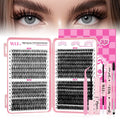 WLF Lash Clusters Kit 640 Pcs Lash Extension Kit Individual Lashes D Curl Clusters Eyelashes Extensions Kit with Lash Book Eyelash Bond and Seal Remover Tweezers Brush(Mix 9-16mm,30D+40D+50D+60D Kit)
