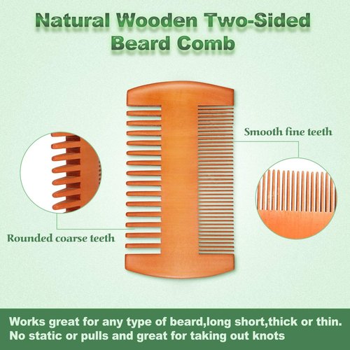 3 Pieces Beard Comb for Men Natural Sandalwood Wooden Mustaches Combs Dual Action Teeth Beard Comb with 3 Pieces Pocket Faux Leather Case for Beards Mustaches(Yellow)