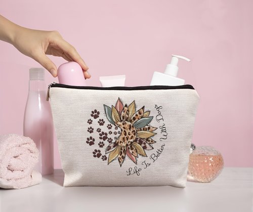 uinwk Dog Paw Makeup Bag - Animal Lovers Gift for Women: Life Is Better With Dogs