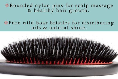 Premium German Hair Brush - Wild Boar Bristle & Nylon Pins for Smoothing Medium to Thick Hair | Handmade Travel Size