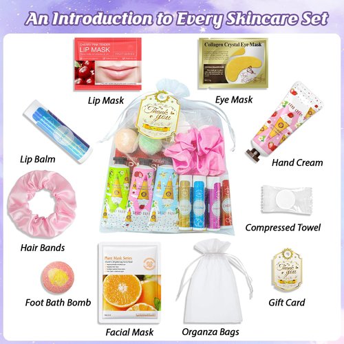 80PCS Spa Party Favors, Include Face Masks, Lip Balm, Hand Cream, Under Eye Patches, Lip Mask, Foot Bath Bombs, Hair Bands,Sleepover Spa Party Supplies,Birthday Kit for Women Girls Gift Skincare Set