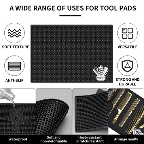 Barber Mat for Clippers Non-Slip Thickened Silicone Non-Slip Mat | Barber Shop Home Counter Workstation Organizer Mat for Scissors, Trimmers, Clippers, Hair Cards, Combs, Razors, etc (17.5 * 12 Inch)