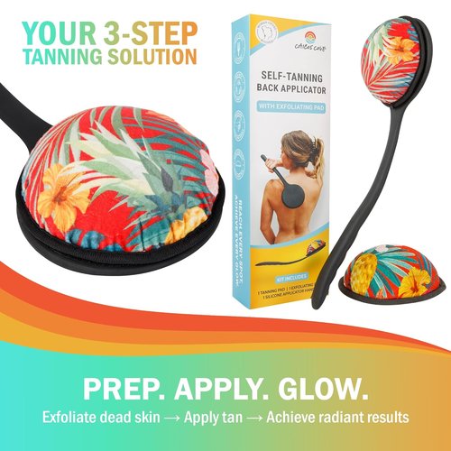 Skiennix Self Tanning Lotion Applicator - 17" Ergonomic Silicone Handle for Easy Application | Includes Exfoliating Pad
