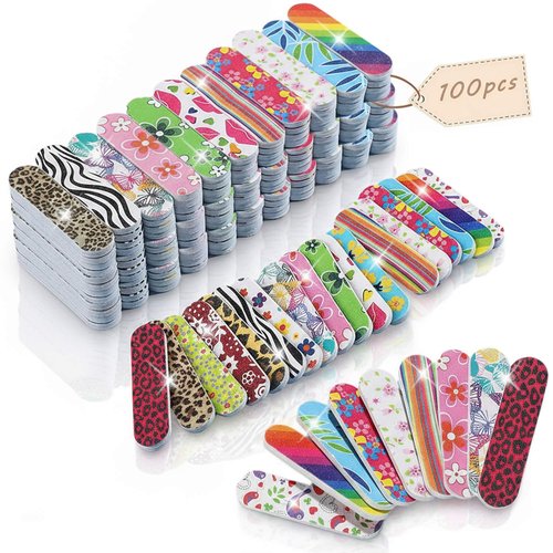 Brillantreal 100-Pack Mini Nail Files 180 Grit - Double Sided Disposable Emery Boards for Natural Nails, Manicure Set