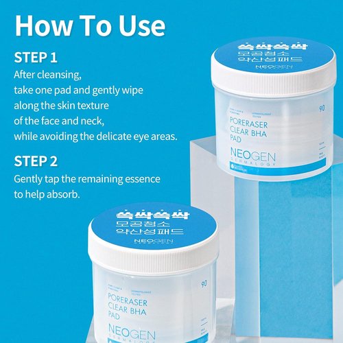 NEOGEN DERMALOGY Poreraser Clear BHA Pads - Exfoliating Facial Treatment for Blackheads & Enlarged Pores (90 Pads) | Korean Skin Care
