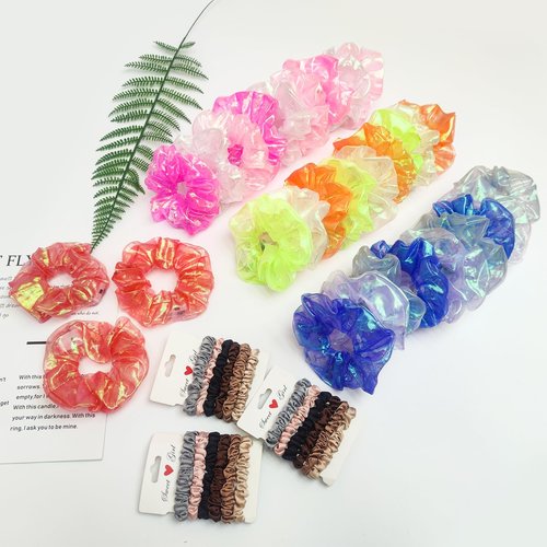 30Pcs Light Up Scrunchies with 18Pcs Satin Elastic Hair Ties, Valentine's Day LED Scrunchy for Women & Girls, Glow in the Dark Party Supplies Party Favor Festival Rave Accessories for Neon Glow Party