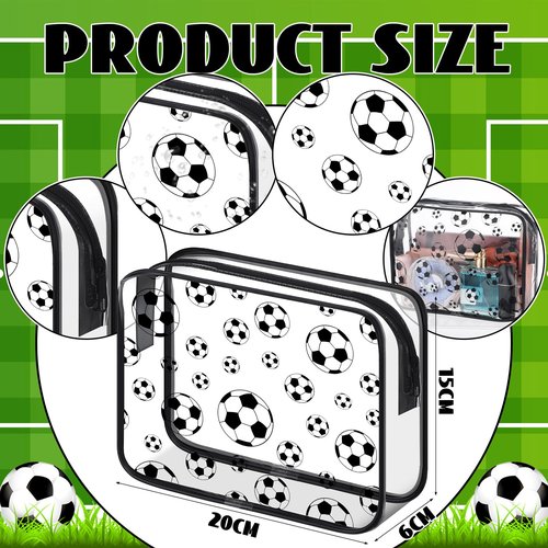 Kacctyen 20 Pcs Soccer Clear Makeup Gift Goodie Bags Bulk for Women Football Team Girls PVC Waterproof Cosmetic Bag for Soccer Accessories Mom Party Favors Supplies