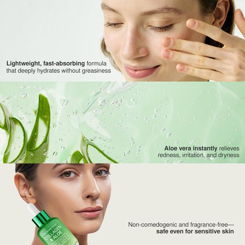 The Beauty Elixir Aloe & Collagen Serum For Face - Dermatologist Tested, Anti-Aging, Ultra Hydrating Aloe Vera Gel For Face - Natural Ingredients, Clean Beauty, Cruelty-Free Korean Skin Care - 1.69 oz