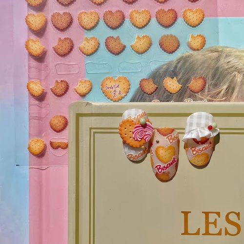 Dedyel Food Nail Art Stickers 3D Cake Dessert Donut Ice Cream Cookies Fruit Bread Self-Adhesive Nail Stickers for Women Girls Kids