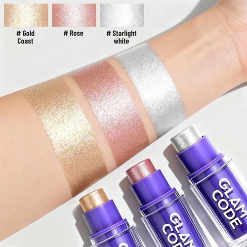 Glam Code Highlighter Stick - Creamy, Long-Lasting Shimmer Glow Makeup | 2 Pack, Starlight White & Gold Coast, 0.23 oz Each