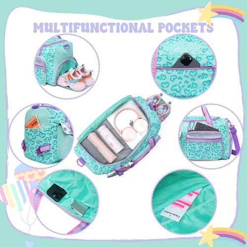 Kids Rolling Duffle Bag with Wheels for Girls - Travel Overnight Bag with Makeup and Toiletry Bag - Dance Bag for Women