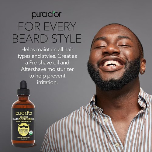 PURA D'OR Organic Beard Softening Oil - Original Sandalwood Scent - Leave-In Conditioner for Softness & Strength - 4 Oz
