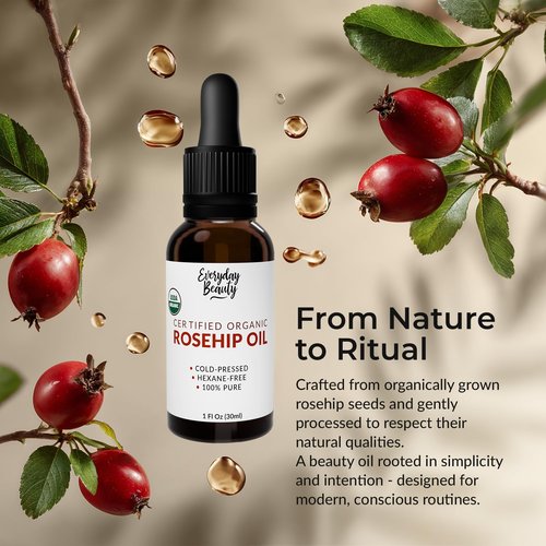 Organic Rosehip Seed Oil | 100% Pure, Cold-Pressed, Unrefined | USDA Certified Organic | Amber Glass Bottle with Glass Dropper | For Face, Skin & Hair - 1 Fl Oz