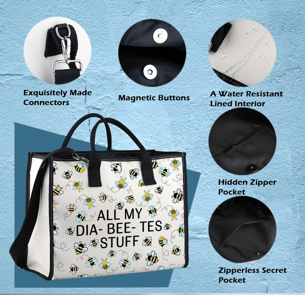 XYANFA Bee Diabetes Bag Type 1 Type 2 Diabetic Medical Bag Supply Storage Organization All My Diabeetes Stuff (Dia- Bee- Tes Stuff TOTE BAG2)