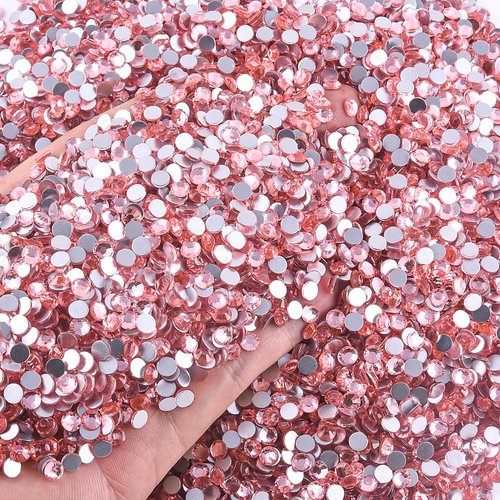 Blinginbox 288 Pieces SS30/6.4-6.6mm Flat Back Crystal Rhinestones Round Gems for Nail ArtPeach Pink