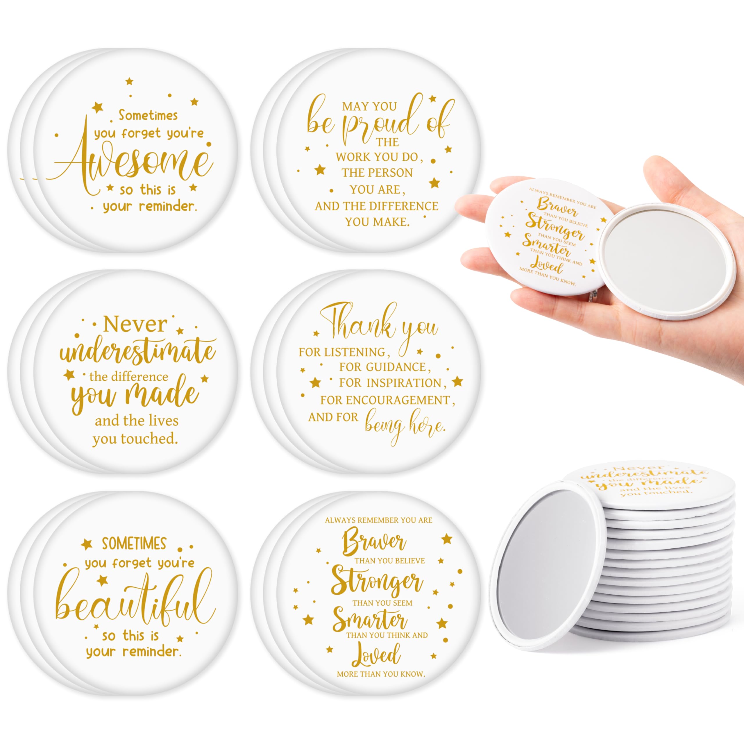 Y1tvei Inspirational Compact Mirror Bulk - 36Pcs White Gold Mini Portable Round Pocket Purse Makeup Mirrors, Sometimes You Forget You're Awesome Gift for Women Lover Coworker Friends Party Favors
