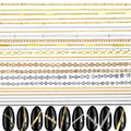 AOZUO 24 Strips Nail Art Chains, DIY Nail Jewelry Charms 3D Nail Chain Decor Gold Silver Metal Punk Pendant Nail Ornaments Line Nail Studs Charm for Women Design Nails Manicure Accessories (Style A+B)