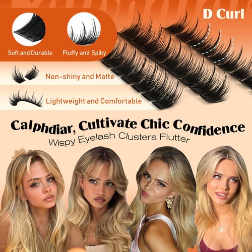 Calphdiar Manga Lash Clusters Wispy Eyelash Clusters Spiky Fluffy Volume Cluster Eyelash Extensions 10 12 14 16mm Weightless Cluster Lashes Long Lasting Individual Lashes DIY Cat Eye Open Eye Looks