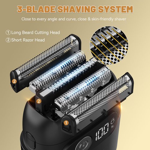 Electric Foil Shavers for Men, Upgraded Mini Electric Razor with 3 Floating Blades, LED Display, USB-C Fast Rechargeable, Portable Electric Shavers for Beard/Face