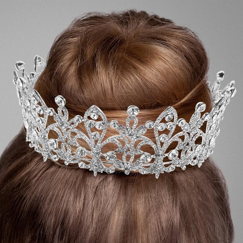 Bridal Rhinestone Crown Tiara Princess Full Round Crystal Crown Wedding Headpiece for Brides