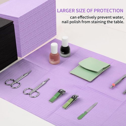 50pcs Disposable Nail Mats Foldable Nail Paper Towels for Table Acrylic Nail Practice Sheet, 3 Ply Waterproof Clean Nail Table Practice Mat for Salon Manicure Tattoo,Nail Art Accessories(Purple)