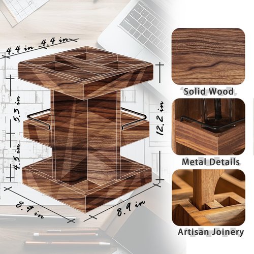 Cologne Organizer for Men, Solid Acacia Wood 3-Tier Rotating Stand - Natural Grain Bathroom & Vanity Organizition for Perfume & Skincare, Premium Desk Decor, Unique Birthday Gifts
