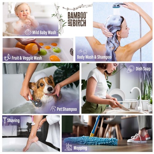 BAMBOO AND BIRCH Pure Castile Soap Liquid, Certified Palm Oil Free Natural Soap, Lavender, 64 oz