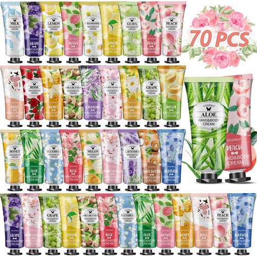 VESPRO 70 Pack Hand Cream Set, Easter Basket Stuffers, Mothers Day Gifts, Bulk Hand Lotion Travel Size for Dry Cracked Hands, Mini Hand Lotion for Bridal Shower Gifts and Teacher Nurse Gifts