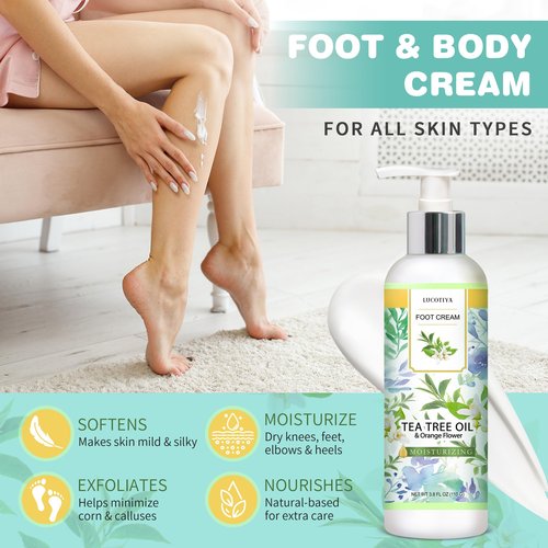 LUCOTIYA Tea Tree & Orange Flower Foot Soak Set - Salts, Foot File, Scrub & Urea Cream Pedicure Supplies for Dry, Cracked Feet - Foot Spa Pedicure Kit for Women Men