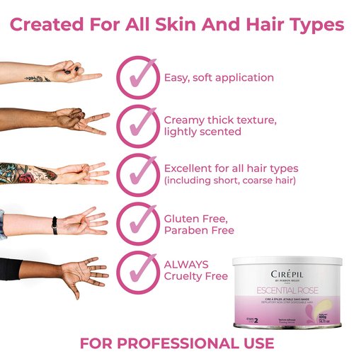 Cirepil - Escential Rose - 400g / 14.11 oz Hard Wax Tin - Creamy Stripless Wax for Sensitive Areas - Effective on Short & Shaved Hair - Professional Body & Bikini Depilatory Refill