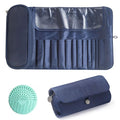 Makeup Brush Bag, Travel Makeup Brush Case Makeup Brush Holder Organizer Cosmetic Bag Portable Roll Up Brush Storage Bag for Makeup Brushes and Cosmetic Essentials (Dark Blue)
