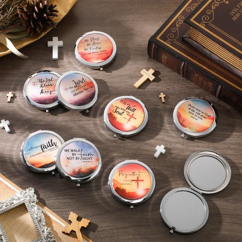 RattanView 18 Pcs Christian Compact Mirrors Gifts for Women Bulk Inspirational Religious Pocket Makeup Mirror with Bible Verse for Mom Ladies Church Party Favors VBS Sunday School