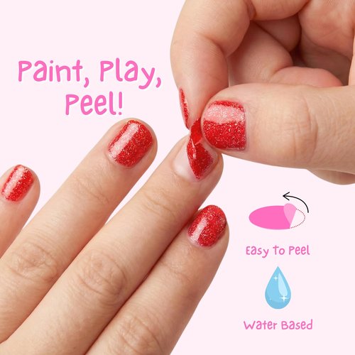 MISS NELLA SAFARI COLLECTION Glitter Nail Polish for kids, set of 4 glitter varnishes: pink, red, purple & blue, Peel- Off varnish for toddlers